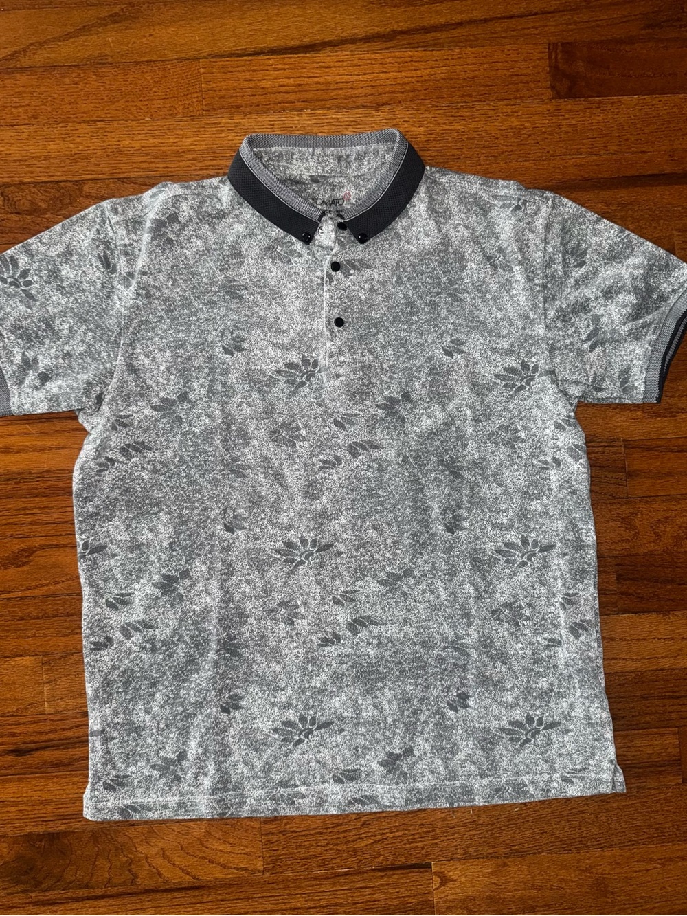 Men's Grey Floral-Print Polo Shirt